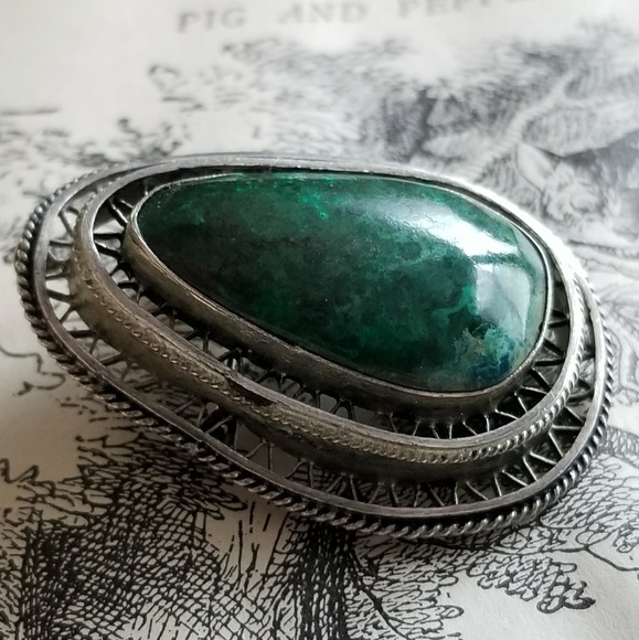 Relisted -Vintage Eilat stone brooch pin silver filigree Israel - Picture 4 of 7